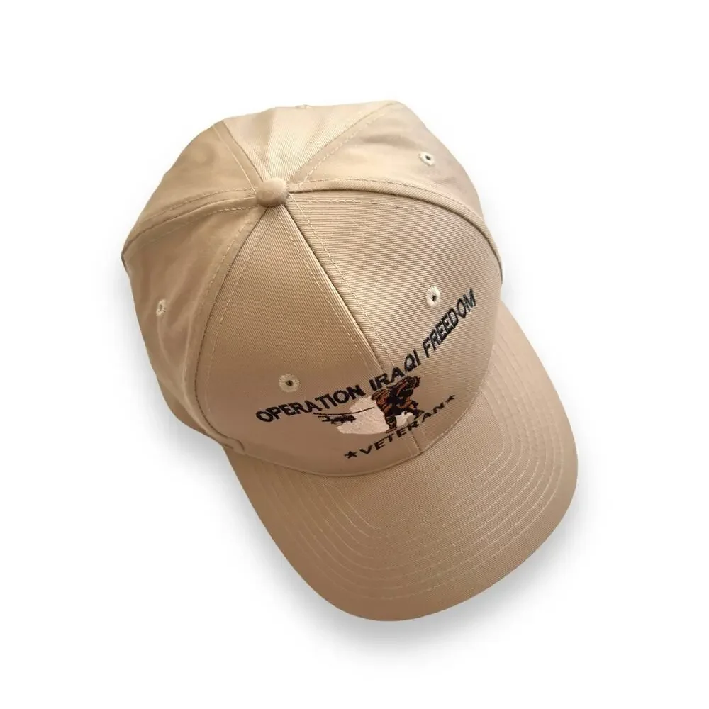 Operation Iraqi Freedom Mens Hat TAN Navy Military Snapback USA